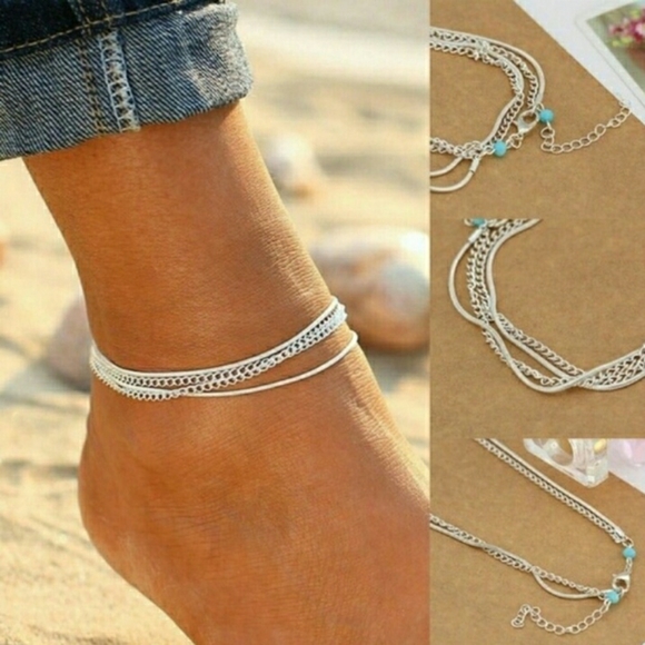 Sexy Silver Multi-Layer Anklet - Picture 5 of 7
